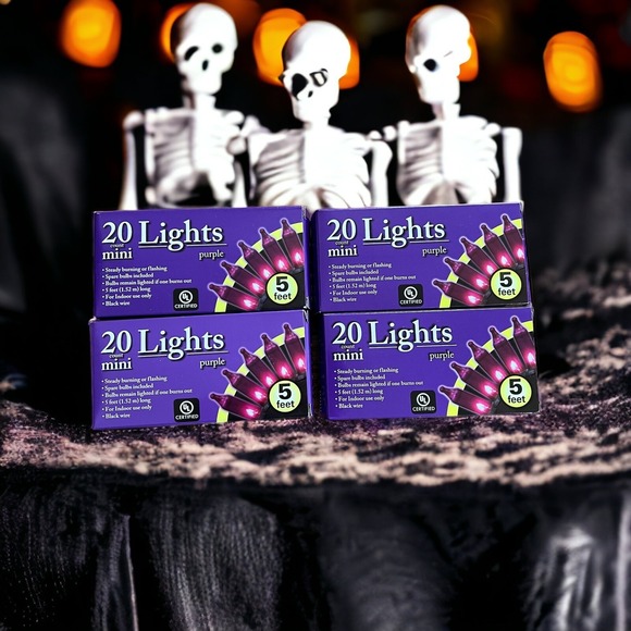GBI Other - 4 Pack Mini Purple Lights Steady Burn or Flashing Halloween Party 5ft Length